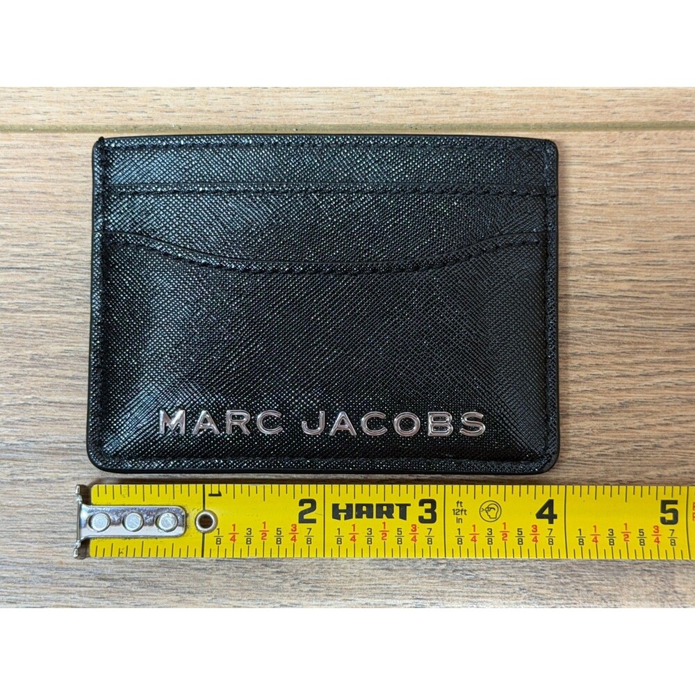 Marc Jacobs Black Saffiano Leather Card Holder Wallet Silver Logo Authentic - Picture 4 of 5